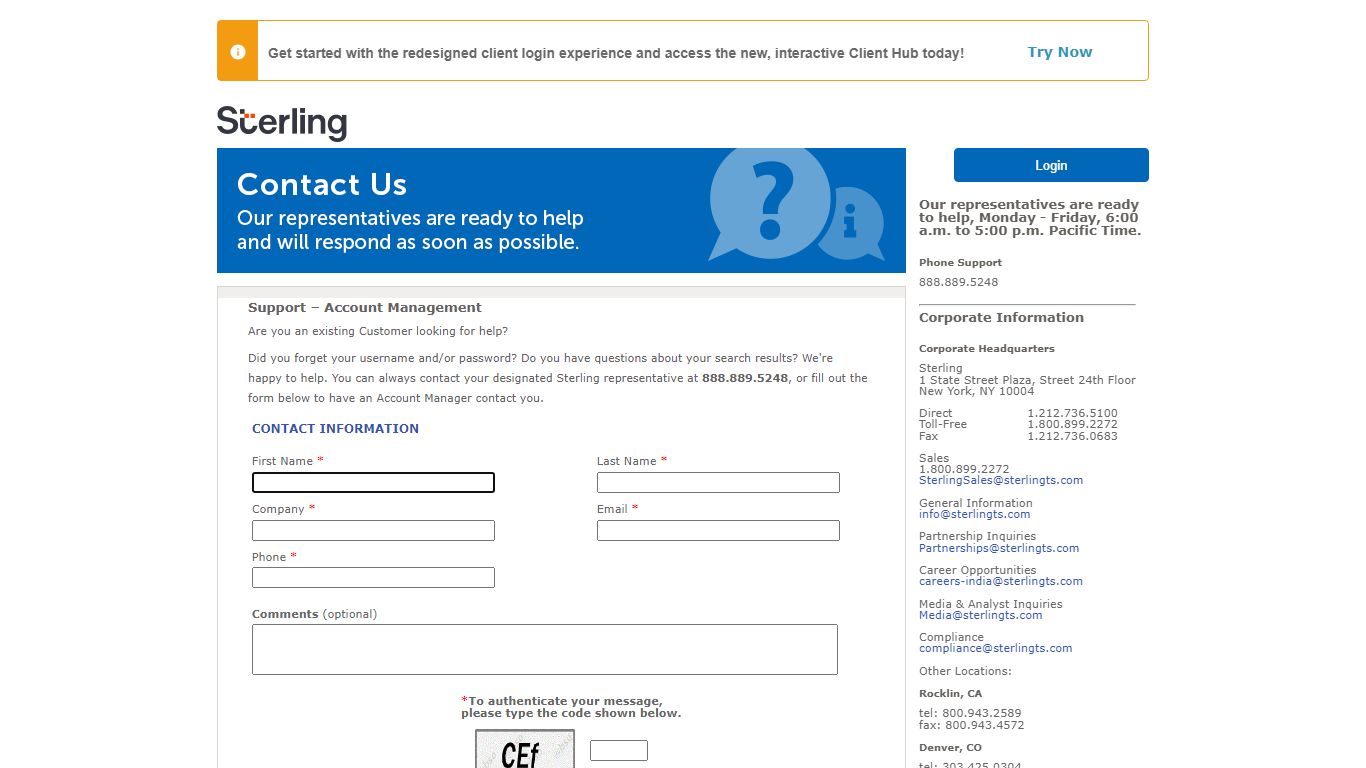 Sterling - Customer Login